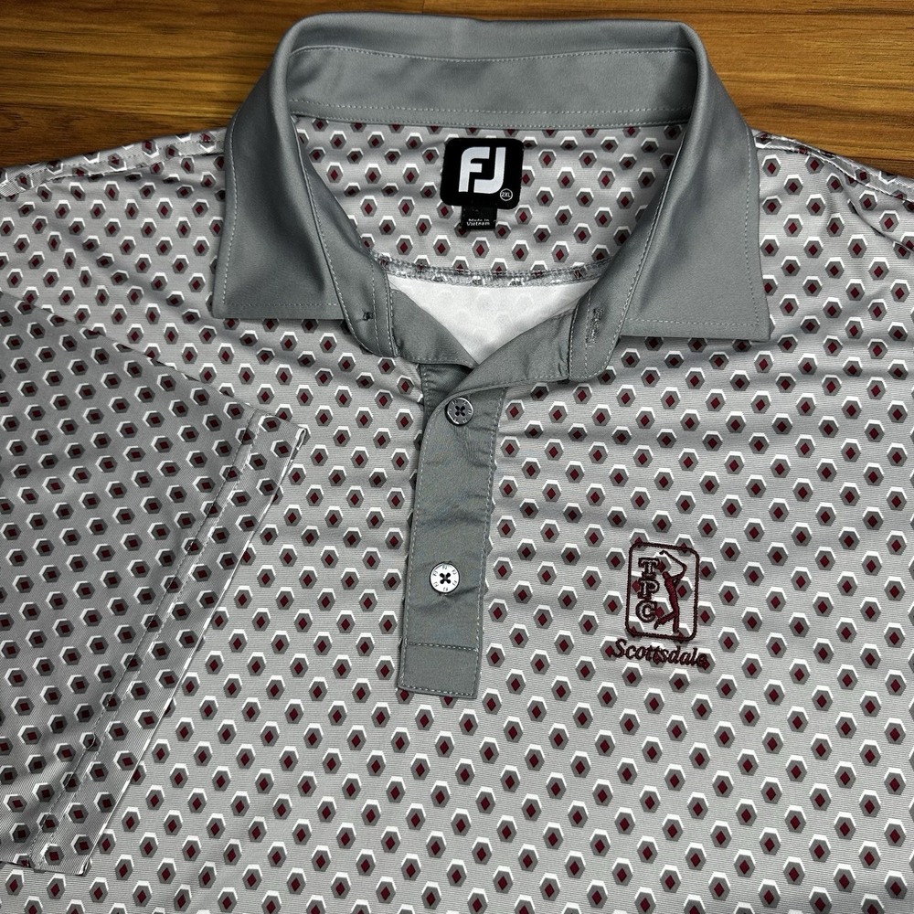 FootJoy FJ Polo Shirt Mens XXL Gray TPC Scottsdale Golf Performance AOP Summer